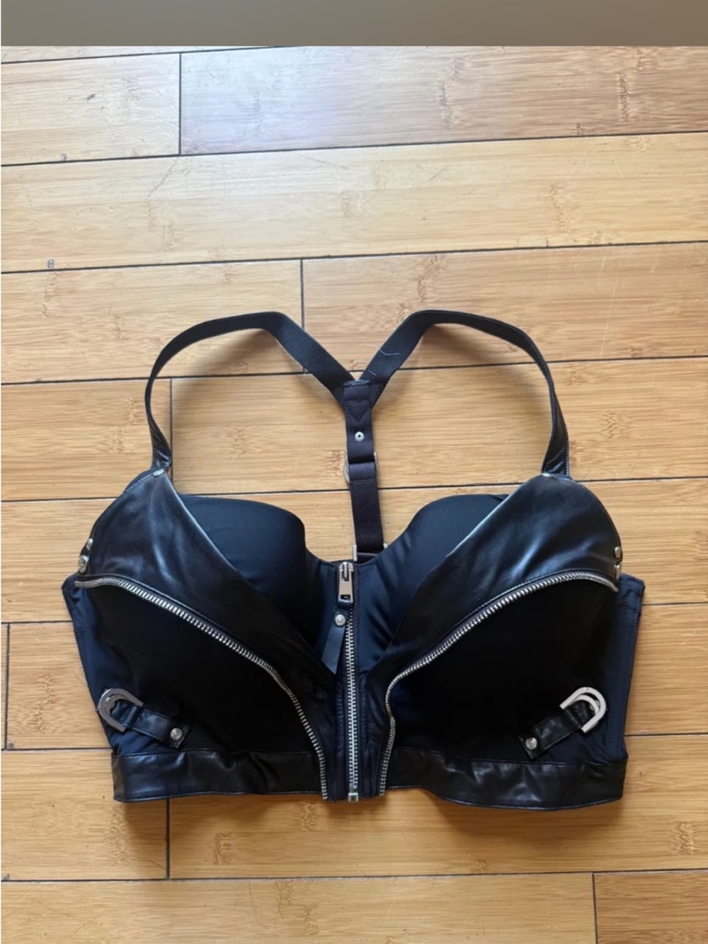 Honey Birdette Black 38DDD Leather-Trim Zip Front Women's Bag - Unbranded